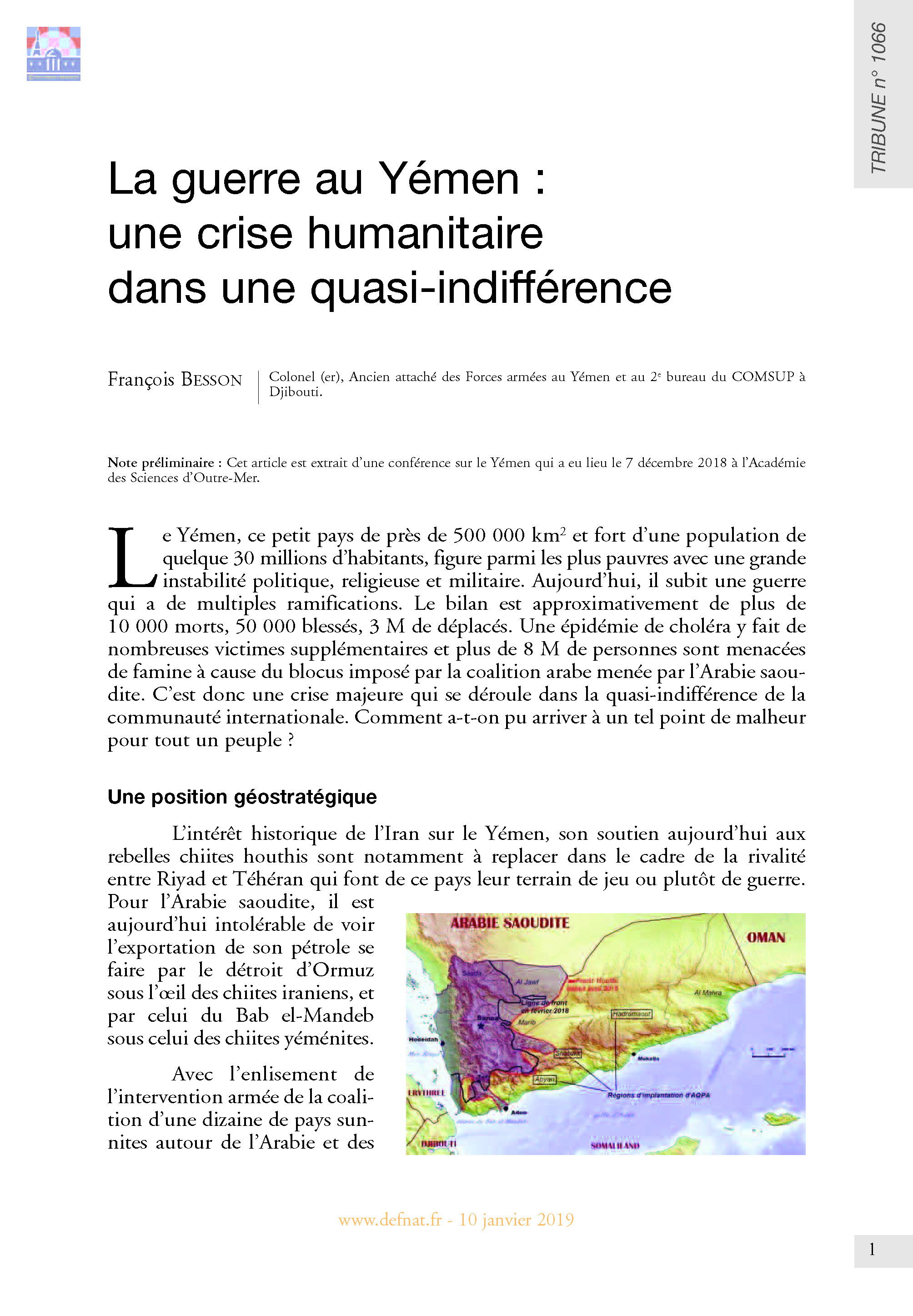 La guerre au Yémen : une crise humanitaire dans une quasi-indifférence (T 1066)
